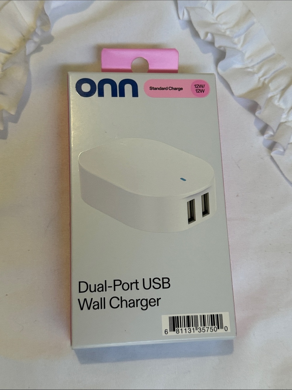 onn Dual-Port USB Wall Charger — White with light blue